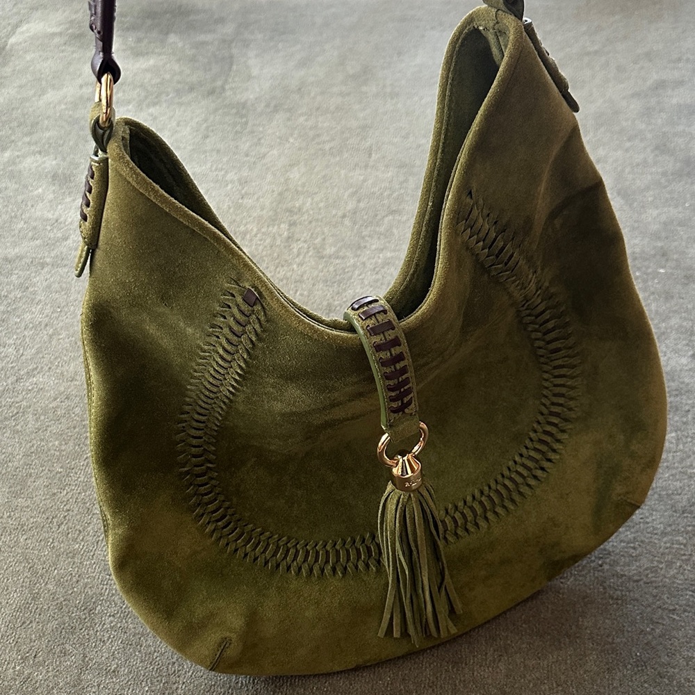 Lauren Ralph Lauren Olive Green Hobo Bag with Tassel